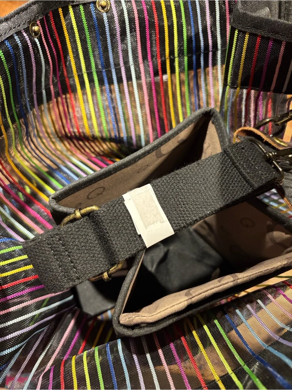 Dell Black Tote with Multicolored Vertical Stripes